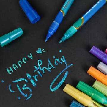 JR.WHITE Glitter Metallic Paint Pens: Sparkle Water-Based Marker Pen for Greeting Cards, Mugs, Wood, Art Drawing, Rock Painting, Posters, Albums, Scrapbooking (12-Count)