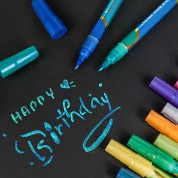 JR.WHITE Glitter Metallic Paint Pens: Sparkle Water-Based Marker Pen for Greeting Cards, Mugs, Wood, Art Drawing, Rock Painting, Posters, Albums, Scrapbooking (12-Count)