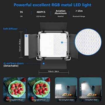 NEEWER 2 Packs 480 RGB Led Light with APP Control, Photography Video Lighting Kit with Stands and Ba...