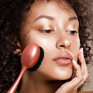 Real Techniques Blend & Blur Foundation Brush, For Liquid Foundation, Long Handle, Easy Makeup Application, Oval Shaped Brush Head with Dense, Plush, Synthetic Bristles, Orange Face Brush, 1 Count