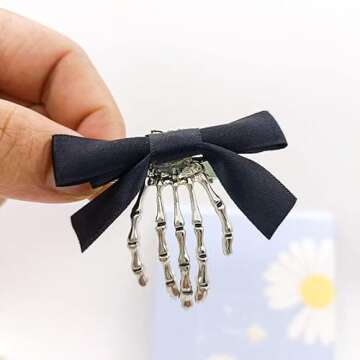 Utavu 2Pcs Skeleton Hand Hair Clips with Bowknot - Cute Skull Claw Hairpins for Girls, Party Cosplay