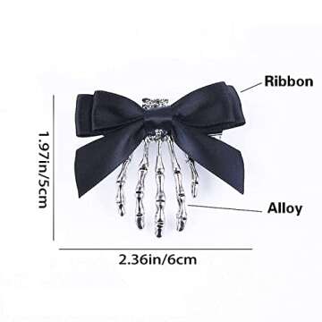 Utavu 2Pcs Skeleton Hand Hair Clips with Bowknot - Cute Skull Claw Hairpins for Girls, Party Cosplay