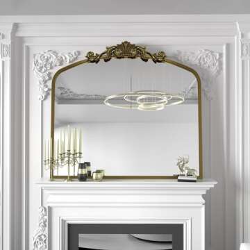 SMIROR Arched Gold Antique Mirror 36Wx 30L, Arch Vintage Mirror Over Fireplace, Metal Framed Baroque Mirror for Bathroom Vanity Mantel