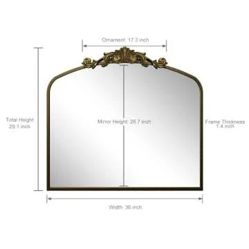 SMIROR Arched Gold Antique Mirror 36Wx 30L, Arch Vintage Mirror Over Fireplace, Metal Framed Baroque Mirror for Bathroom Vanity Mantel