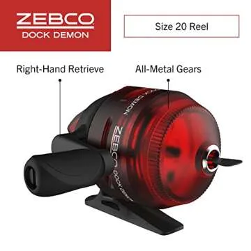 Zebco Dock Demon Spincast Reel and Fishing Rod Combo, 30-Inch 1-Piece Fiberglass Fishing Pole with EVA Handle, QuickSet Anti-Reverse Fishing Reel, Pre-Spooled with 6-Pound Zebco Line, Red, 20