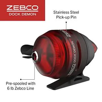 Zebco Dock Demon Spincast Reel and Fishing Rod Combo, 30-Inch 1-Piece Fiberglass Fishing Pole with EVA Handle, QuickSet Anti-Reverse Fishing Reel, Pre-Spooled with 6-Pound Zebco Line, Red, 20