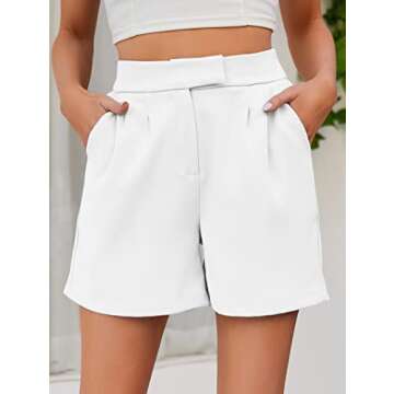 Famulily Womens White Shorts Cute Front Pleated Shorts Relaxed Fit Casual Tailored Shorts White L