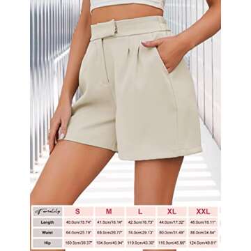 Famulily Womens White Shorts Cute Front Pleated Shorts Relaxed Fit Casual Tailored Shorts White L