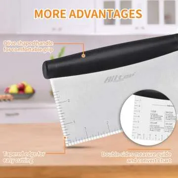 ALLTOP Bench Scraper & Chopper for Kitchen - Ideal Baking Essential Utensil,Stainless Steel Pastry/Dough/Food Cutter Tool for Cake Pizza Bread,Grilling,Cooking - 1 Pack