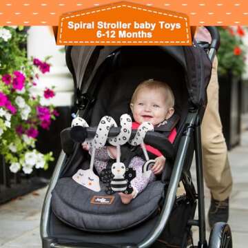 Zendstanding Spiral Pram Toys for Babies - Activity Hanging Toys Stroller Pushchair Car Seat Baby Black and White Sensory Toys for 0-12 Months, Newborn Infant Boy Shower Gifts