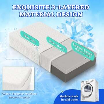 HARBOREST Ice Cube Cooling Pillow for Side Sleepers Memory Foam Side Sleeper Pillow Support Head & Neck for Pain Relief，12"x24"x5"