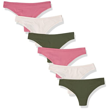 Amazon Essentials Women's Thong Underwear (Available in Plus Size), Pack of 6, Dark Military Green/R...