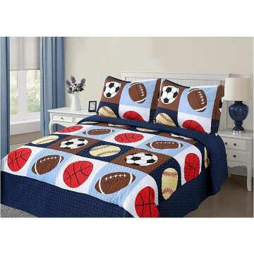 Kids Sports Quilt Set - 3 Piece Full Bedding