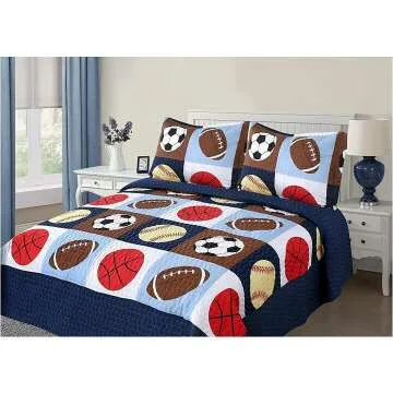 Kids Sports Quilt Set - 3 Piece Full Bedding