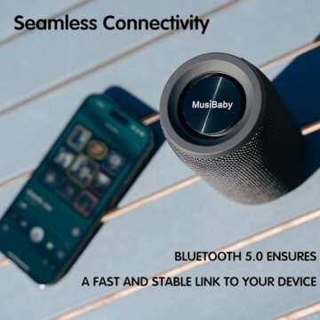 Bluetooth Speaker,MusiBaby Speaker,Wireless,Outdoor, Waterproof,Portable Speaker,Dual Pairing, Bluetooth 5.0,Loud Stereo,Booming Bass,24H Playtime for Home&Party, (BLK)
