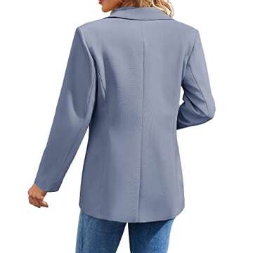 Cnkwei Womens Casual Blazers Open Front Long Sleeve Lapel Collar Work Office Jacket Blue