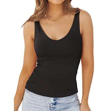 PINKMSTYLE Women’s Double Lined V Neck Tank Top - Stylish Comfort for All