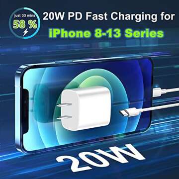 iPhone Fast Charger Cable,Fast Charger iPhone 20W PD USB C Wall Charger Type C Power Adapter Lightni...