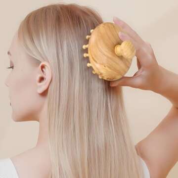 GLEAVI Wooden Massage Comb for Dandruff Removal, Wide Tooth Hair Brush Shampoo and Dry Hair Scalp Care, Round Tip Scalp Massager Comb Guasha Tool, Light Yellow, Unisex