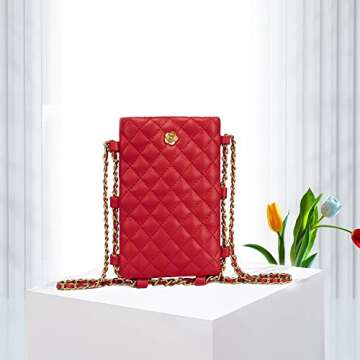 Montana West Small Crossbody Bags for Women Trendy Quilted Cell Phone Purse Chain Wallet Bag MWC-141RD