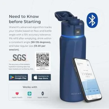 BOOST Smart Water Bottle with Reminder to Drink Water & Water Tracker Bottle - Double Wall Vacuum Insulated Water Bottle Stainless Steel, Wide Mouth 32 oz Water Bottles, Ideal for Gift - Blue