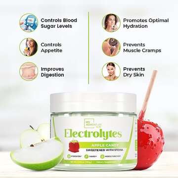 Zero Sugar - Apple Candy Electrolytes Powder - Refreshing Hydration - Caffeine Free Energy with All ...
