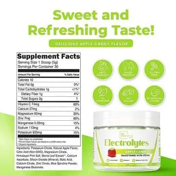 Zero Sugar - Apple Candy Electrolytes Powder - Refreshing Hydration - Caffeine Free Energy with All Natural Ingredients - Vegan, Keto, and Paleo - Sugar Free Electrolytes Drink Mix - with 30 Servings