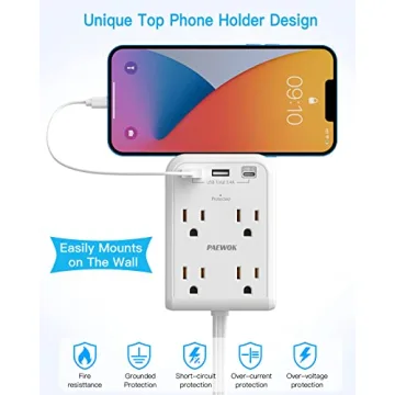 Flat Plug Multi Outlet Extender with USB Charger