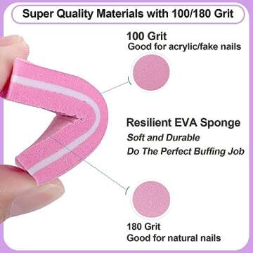 Nail File and Buffer Set (16 Pack), Nail File Kit Professional Nail Files & Buffers Manicure Supplies Filer Buffer for Natural Nails, 100/180 Grit 7 Way Nail Filing Polishing Buffer for Nail Care