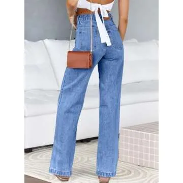 Sidefeel Women's Wide Leg Jeans High Waisted Straight Leg Stretchy Jeans Tummy Control Trendy Loose ...