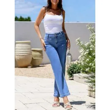 Sidefeel Women's Wide Leg Jeans High Waisted Straight Leg Stretchy Jeans Tummy Control Trendy Loose Ankle Jeans Sky Blue Size 8