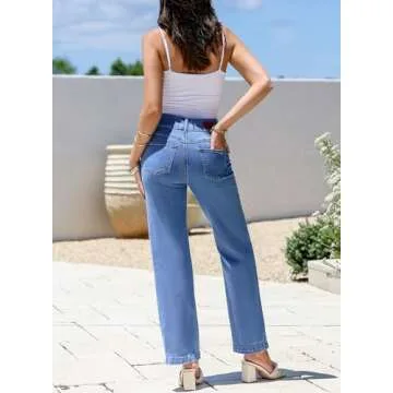 Sidefeel Women's Wide Leg Jeans High Waisted Straight Leg Stretchy Jeans Tummy Control Trendy Loose Ankle Jeans Sky Blue Size 8