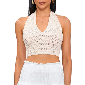 MakeMeChic Women's Crochet Tie Back Cropped Camisole