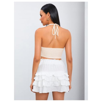 MakeMeChic Women's Crochet Tie Back Cropped Camisole