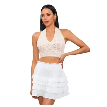 MakeMeChic Women's Crochet Tie Back Cropped Camisole