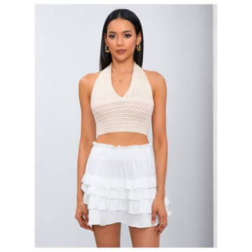MakeMeChic Women's Crochet Tie Back Cropped Camisole