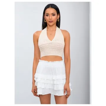 MakeMeChic Women's Crochet Tie Back Cropped Camisole