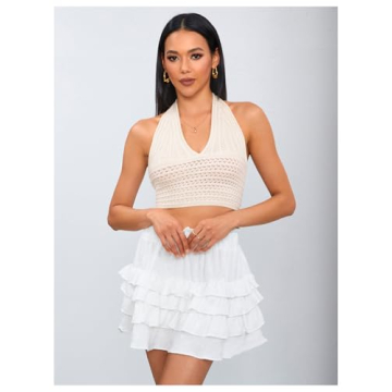 MakeMeChic Women's Crochet Tie Back Cropped Camisole