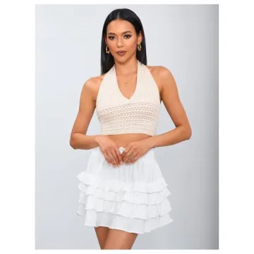 MakeMeChic Women's Crochet Tie Back Cropped Camisole