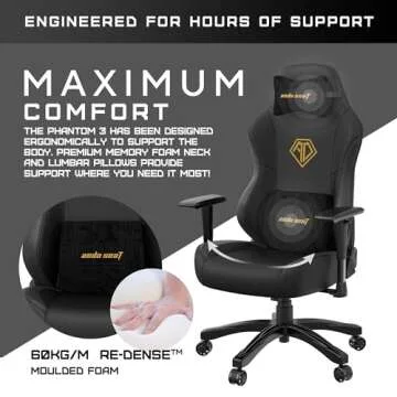 Anda Seat Phantom 3 PVC Leather Gaming Chairs for Adults - Large Wide Seat Gamer Chair with Lumbar Support, Comfortable Premium Video Game Seats with Headrest - Black Gaming Chair with Cushion