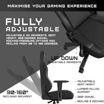 Anda Seat Phantom 3 PVC Leather Gaming Chairs for Adults - Large Wide Seat Gamer Chair with Lumbar Support, Comfortable Premium Video Game Seats with Headrest - Black Gaming Chair with Cushion
