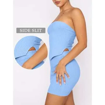 ANRABESS Womens Two Piece Skirt Sets Summer Outfit Strapless Going Out Crop Tops Sexy Mini Club Dress Matching Set 2025 Large Sky