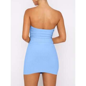 ANRABESS Womens Two Piece Skirt Sets Summer Outfit Strapless Going Out Crop Tops Sexy Mini Club Dress Matching Set 2025 Large Sky