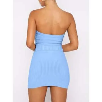 ANRABESS Womens Two Piece Skirt Sets Summer Outfit Strapless Going Out Crop Tops Sexy Mini Club Dress Matching Set 2025 Large Sky