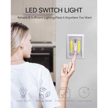VIBELITE Closet Light, Battery Operated Switch Light, Tap Light, Touch, Push Night Lights, Wall Wireless Mount Under Cabinet, Shelf, Shed, Kitchen, Garage, Attic, RV, Lighting Installations (4-Pack)