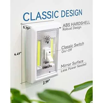 VIBELITE Closet Light, Battery Operated Switch Light, Tap Light, Touch, Push Night Lights, Wall Wireless Mount Under Cabinet, Shelf, Shed, Kitchen, Garage, Attic, RV, Lighting Installations (4-Pack)