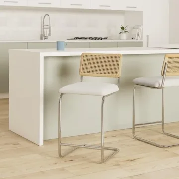 GrandNoor Rattan Counter Height Stools Set of 2 with Solid Wood Back, 24 Inch Mid Century Modern Cesca Bar Stools (White, 1PC-24'' Counter Height Stool)