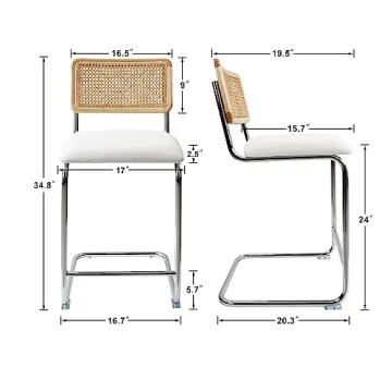 GrandNoor Rattan Counter Height Stools Set of 2 with Solid Wood Back, 24 Inch Mid Century Modern Cesca Bar Stools (White, 1PC-24'' Counter Height Stool)