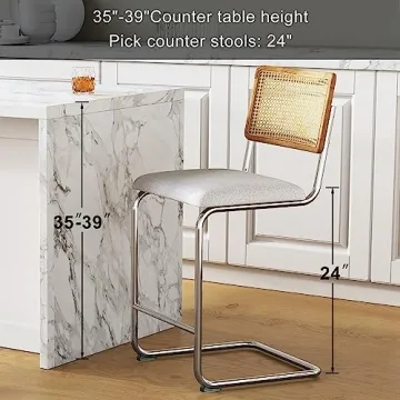 GrandNoor Rattan Counter Height Stools Set of 2 with Solid Wood Back, 24 Inch Mid Century Modern Cesca Bar Stools (White, 1PC-24'' Counter Height Stool)