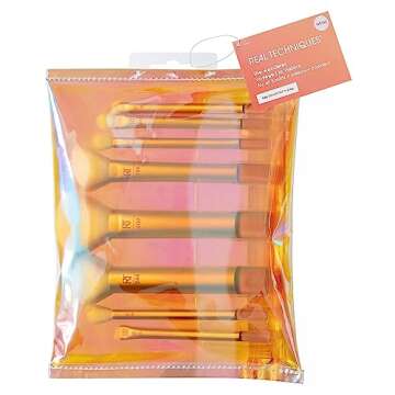 Real Techniques 9 Piece The Wanderer Makeup Brush Set, For Liquid, Cream, & Powder Eyeshadow, Founda...